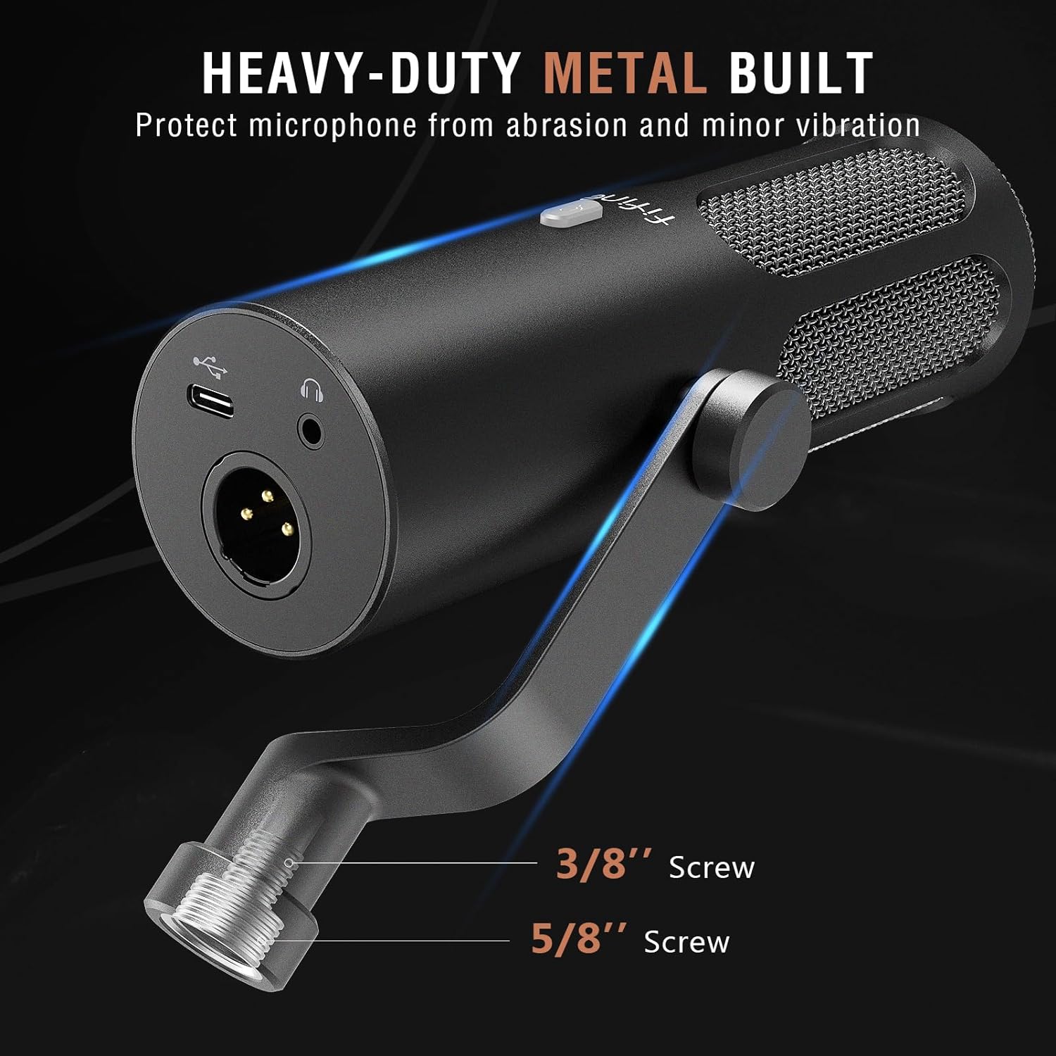 FIFINE Tank3 USB/XLR Dynamic Mic with I/O Control & Quick-mute In Type-C, Built-in Pop Filter & Hefty All-metal Body