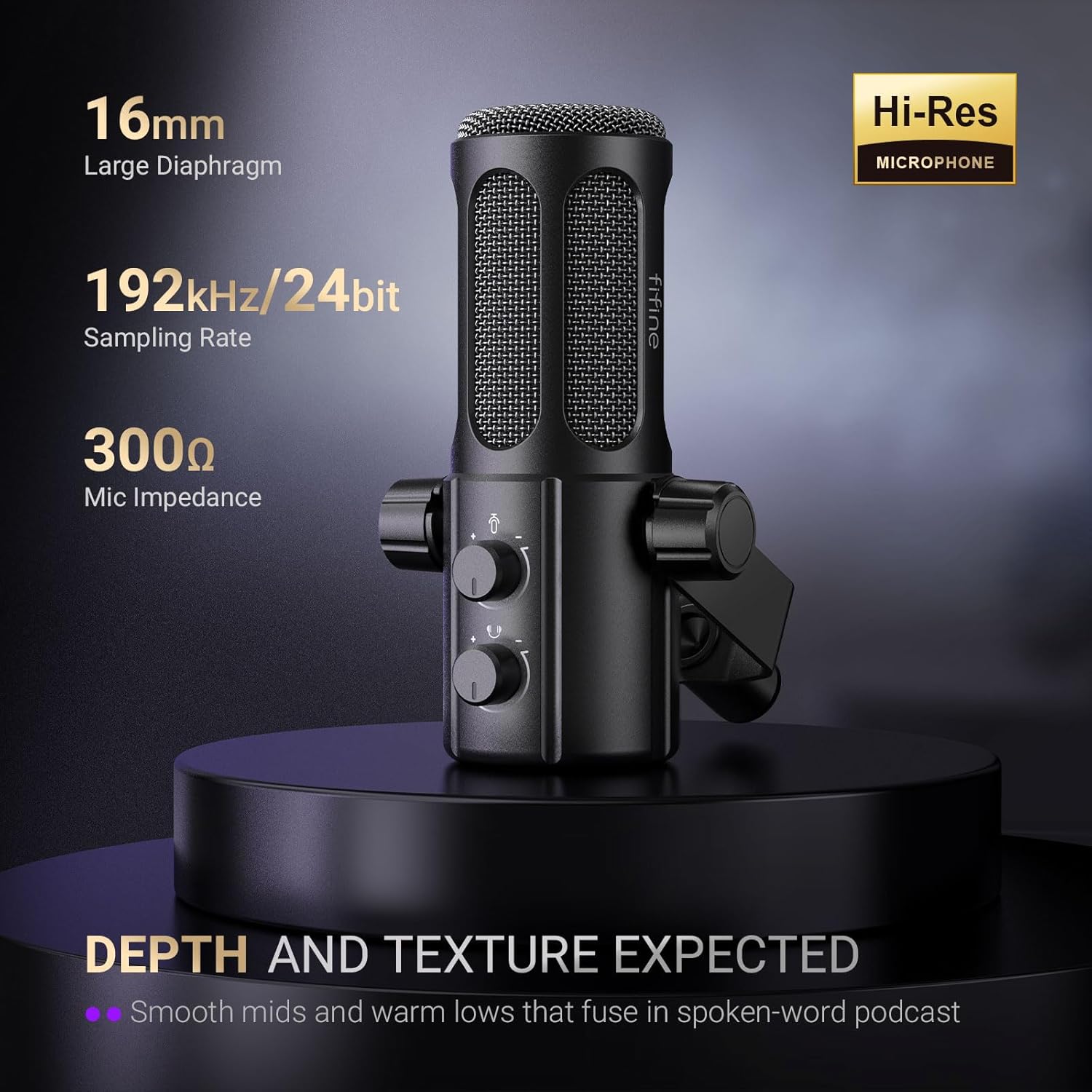 FIFINE Tank6 USB/XLR Studio Microphone with Dynamic Capsule, Input & Output Volume Controls, Mute Button for Podcast Recording
