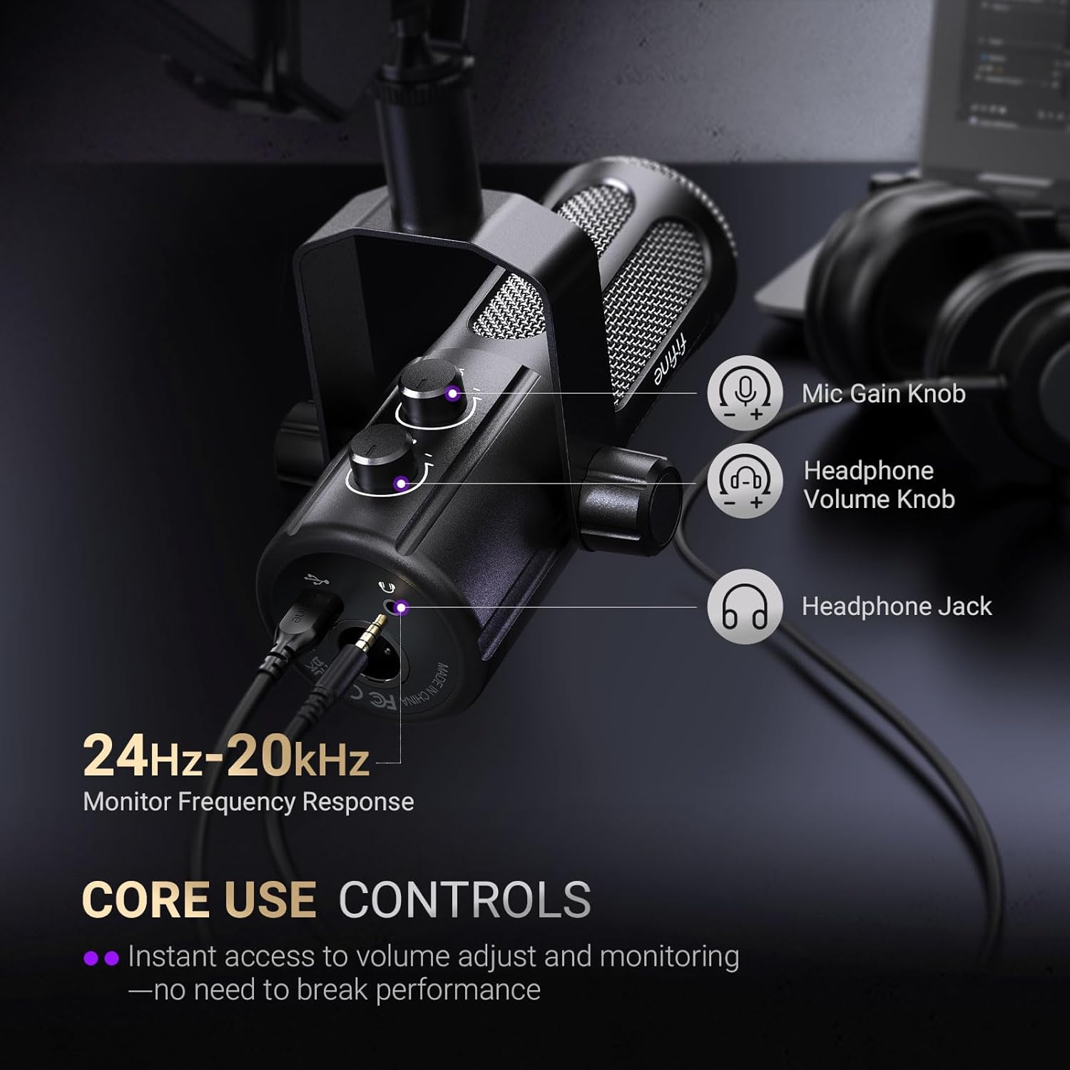 FIFINE Tank6 USB/XLR Studio Microphone with Dynamic Capsule, Input & Output Volume Controls, Mute Button for Podcast Recording