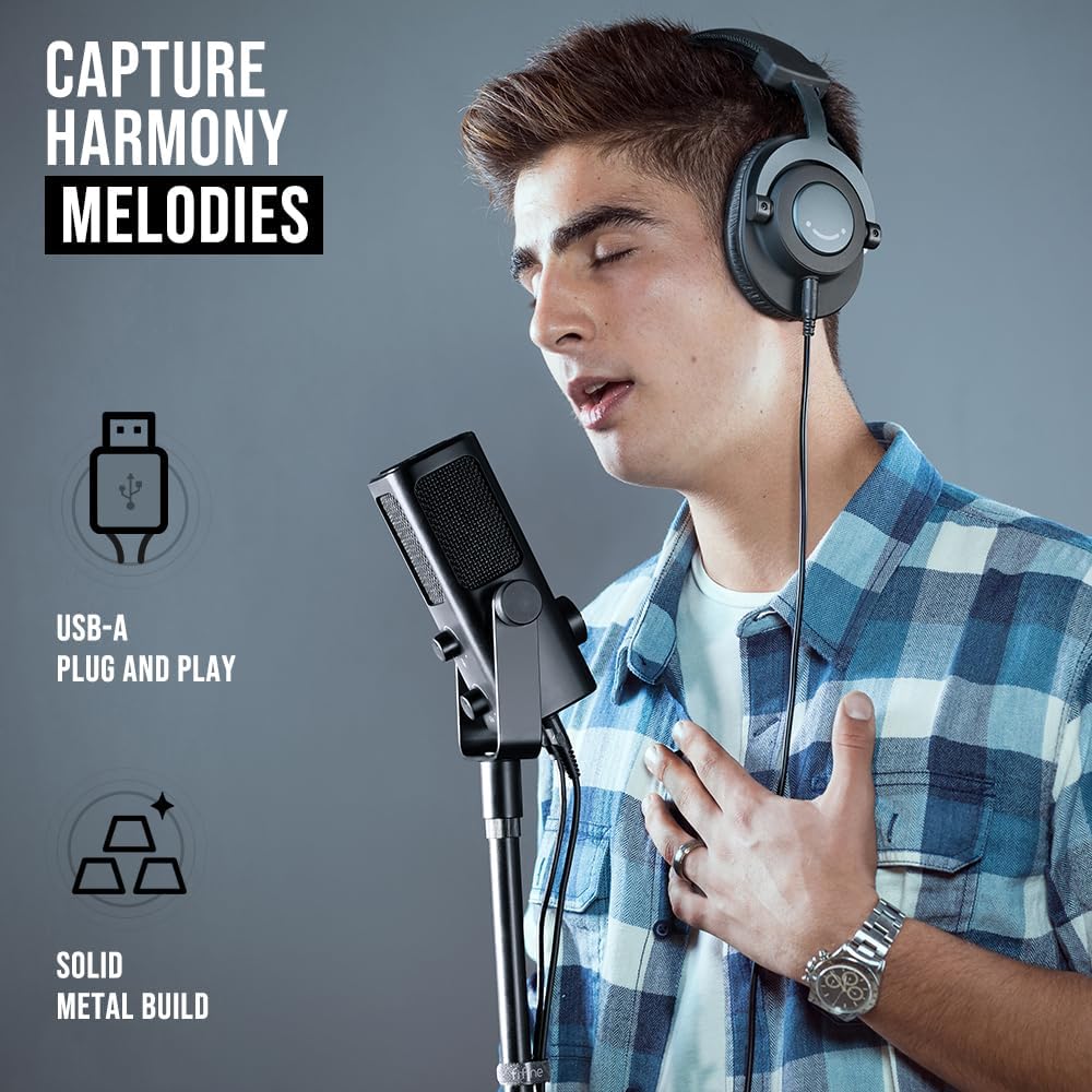 FIFINE Profile3 USB Condenser Mic with I/O & Mute Control, 24-bit/192kHz, Mic Monitor & Computer Playback Mix, Low-cut