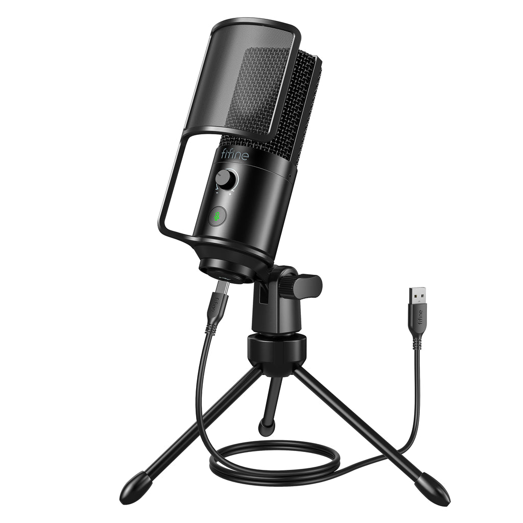 FIFINE W669PRO1 USB Microphone with Touch-mute, Input Volume, Included Tripod & Pop Filter