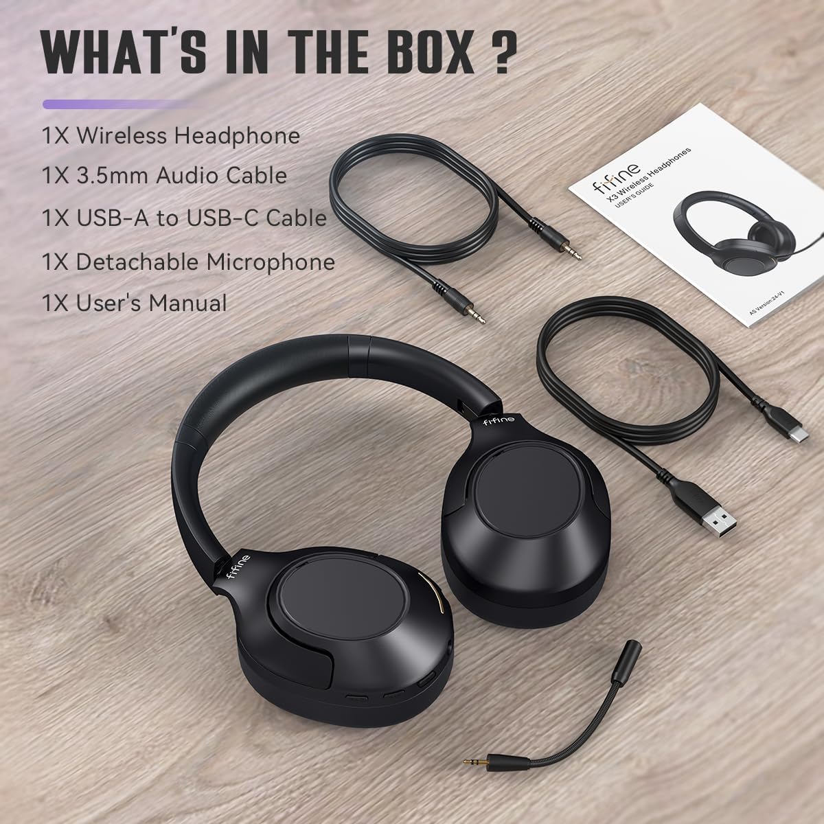 FIFINE X3 Over-ear Wireless Headphone with Active Noise Canceling, Bluetooth 5.2, Three Modes, Detachable Boom Microphone