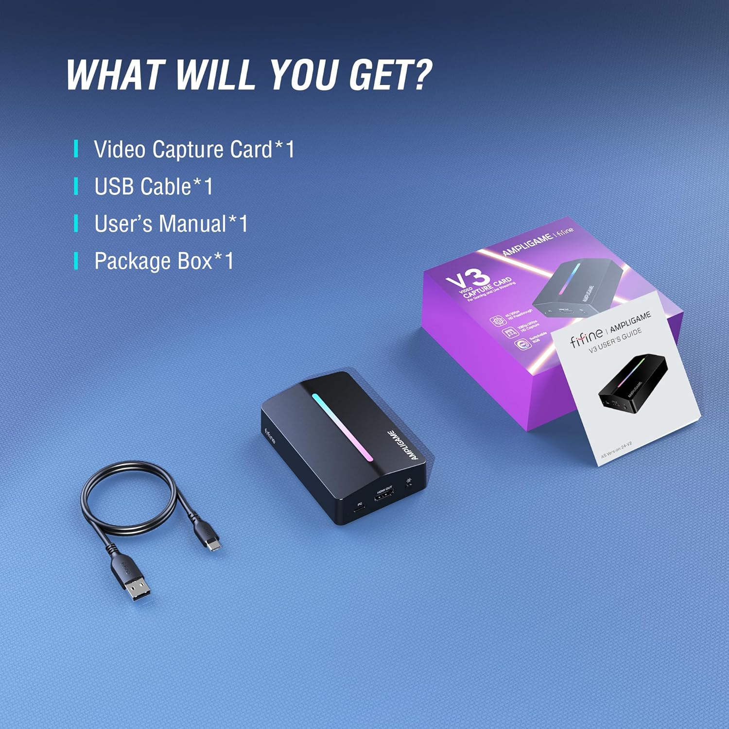 FIFINE AmpliGame V3 Capture Card Records 1080P/60 PS5/Xbox/Switch/Mobile/Camera on PC/Laptop with 4K/30 Pass-through