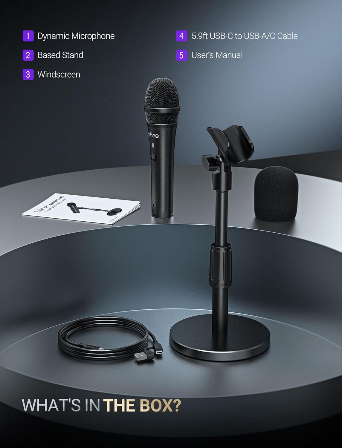 FIFINE Tank2 USB/XLR Handheld Dynamic Microphone with Height-adjustable Stand, On/Off Switch & Indicator