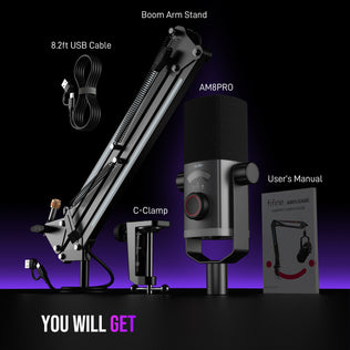 FIFINE AmpliGame AM8PROT Dynamic Microphone Kit with RGB Boom Arm Stand