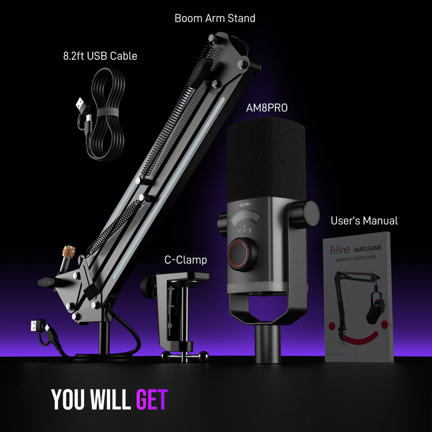 FIFINE AmpliGame AM8PROT Microphone Kit with Boom Arm
