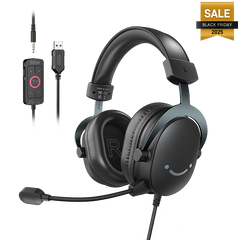 FIFINE AmpliGame H9 3.5mm Headset with USB Control Box for Mute, I/O Volume, 7.1 Surround Sound for Console/PC
