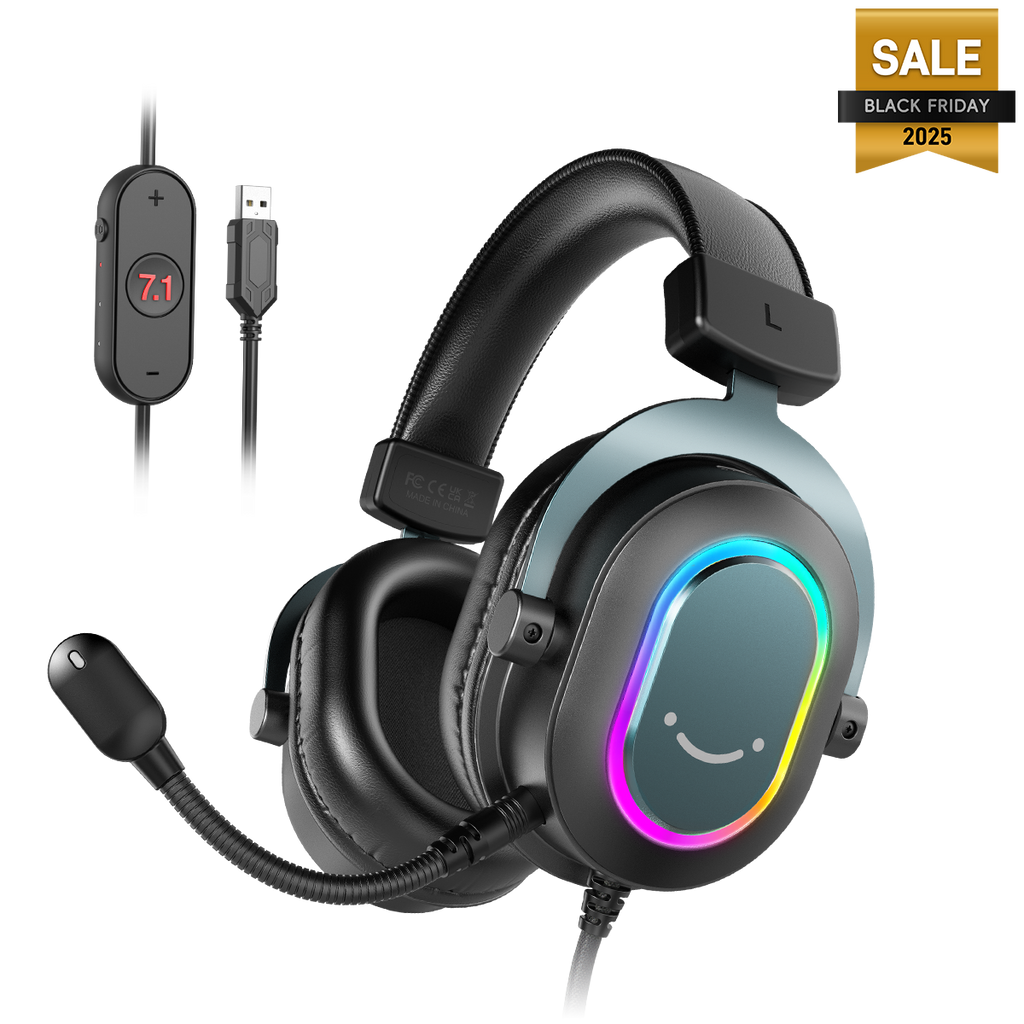 FIFINE AmpliGame H6 USB Headset for PC Gaming with RGB, In-line Controls of 7.1 Surround Sound, EQ modes Volume & Mute