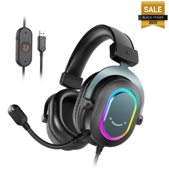 FIFINE AmpliGame H6 USB Headset for PC Gaming with RGB, In-line Controls of 7.1 Surround Sound, EQ modes Volume & Mute