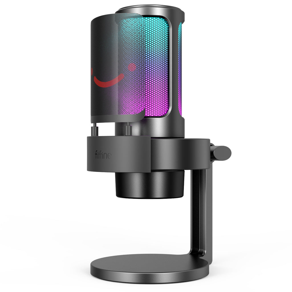 FIFINE AmpliGame A8 USB Mic with Controllable RGB, Live Monitoring, Input Dial, Pop Filter for Streaming