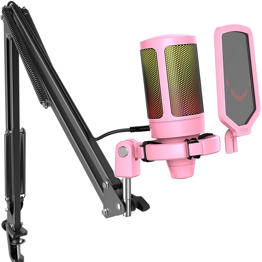 ###FIFINE A6T microphone with boom arm in pink