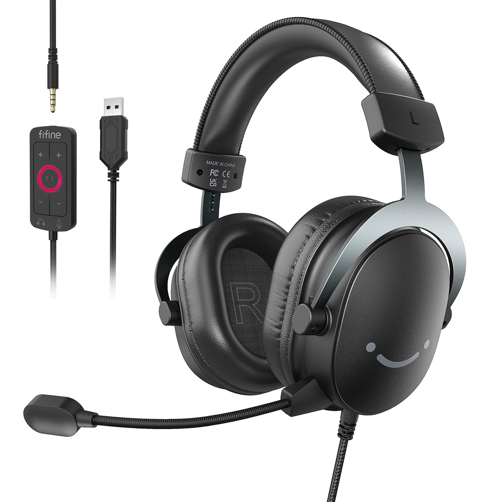 FIFINE AmpliGame H9 3.5mm Headset with USB Control Box for Mute, I/O Controls, 7.1 Surround Sound for Console/PC