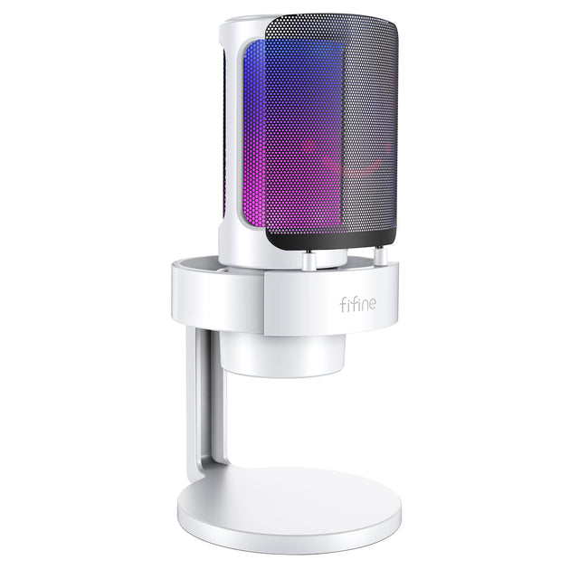 FIFINE AmpliGame A8 USB Mic with Controllable RGB, Live Monitoring, Input Dial, Pop Filter for Streaming