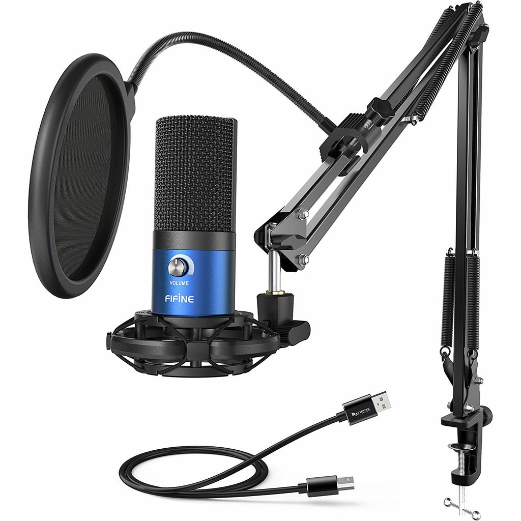 FIFINE Studio Condenser USB Microphone Computer PC Microphone Kit with Adjustable Scissor Arm Stand Shock Mount for Instruments Voice Overs Recording