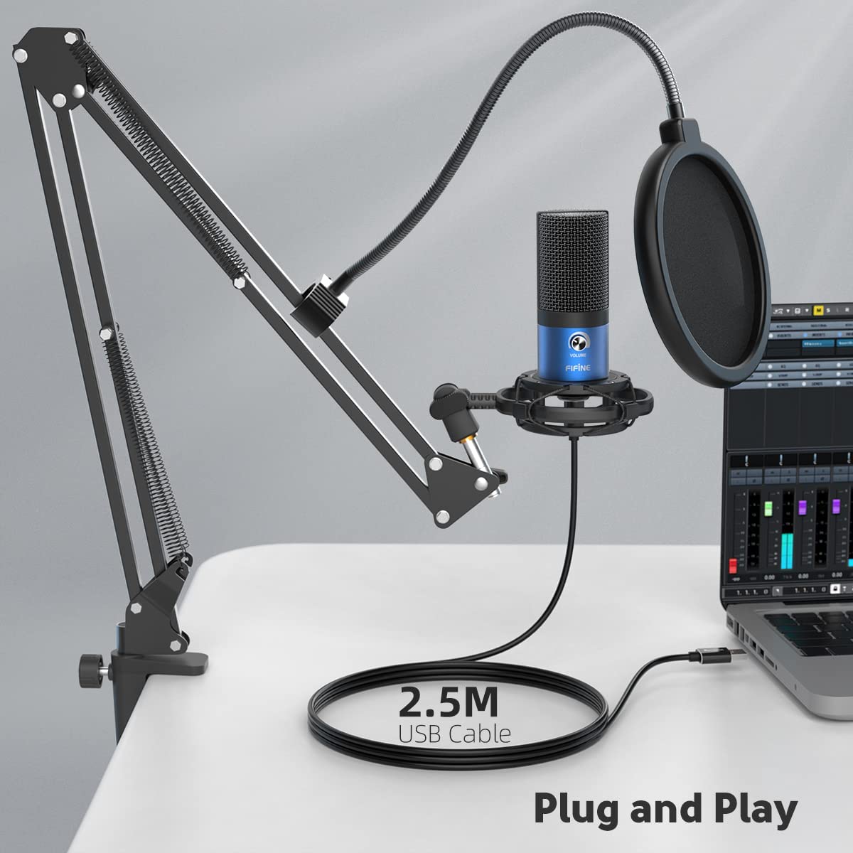 FIFINE T669 USB Microphone Bundle with Arm Stand & Shock Mount for Streaming, Podcasting on Laptop/PC