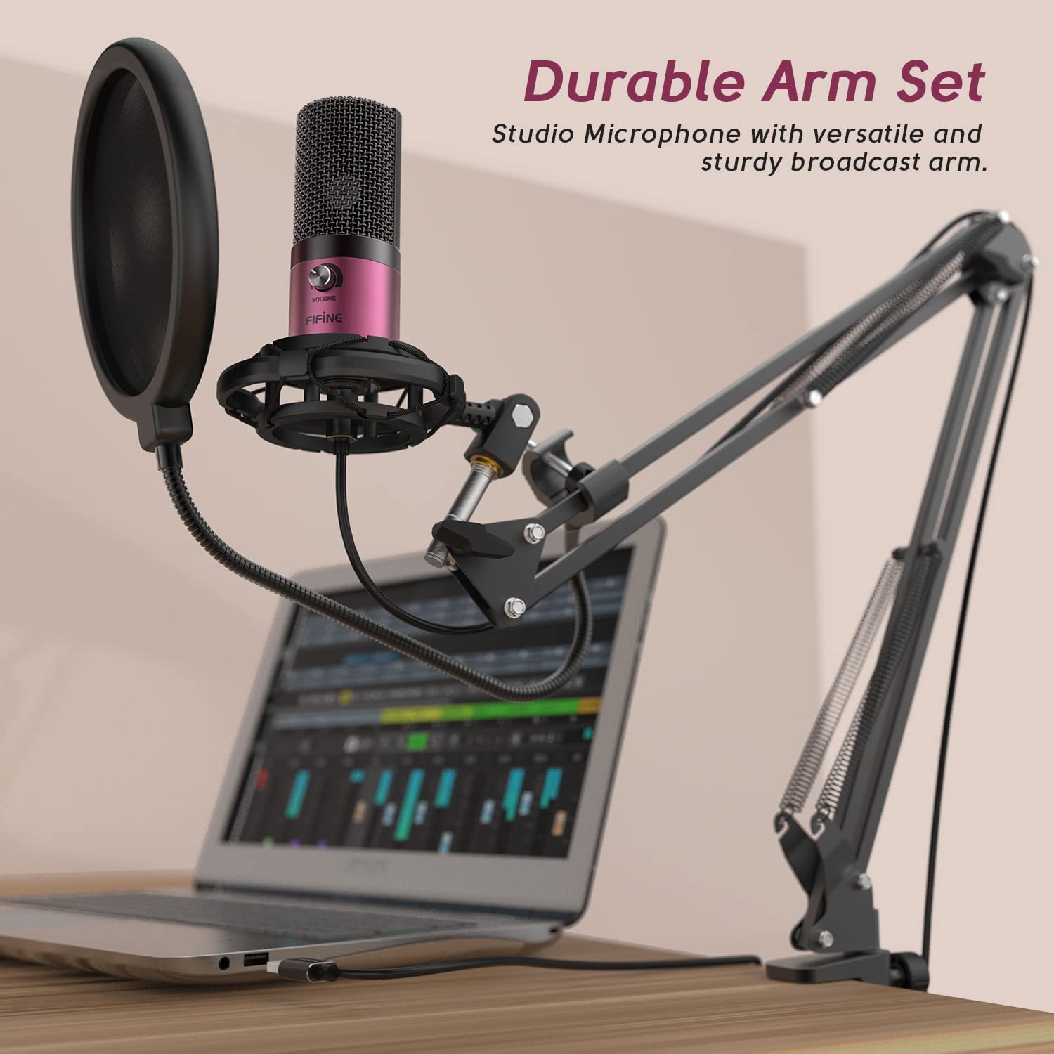 FIFINE T669 USB Microphone Bundle with Arm Stand & Shock Mount for Streaming, Podcasting on Laptop/PC