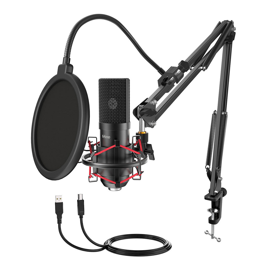 FIFINE T732 USB Microphone Kit with 16mm Capsule, Arm Stand, Shock Mount, Pop Filter for Podcasting