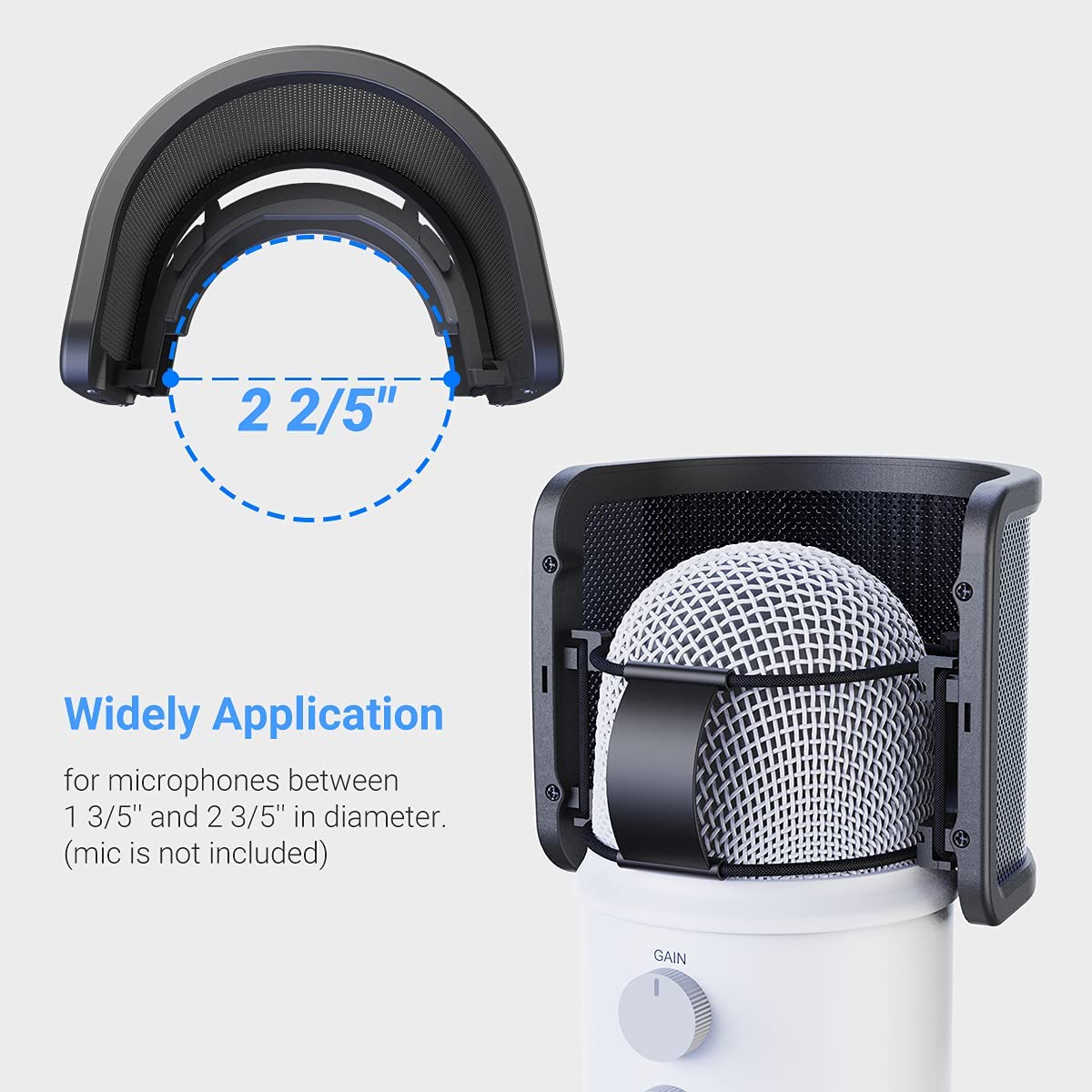 FIFINE U1 U-shaped Pop Filter with Metal Mesh for the Microphones with Diameter of between 40mm and 70mm