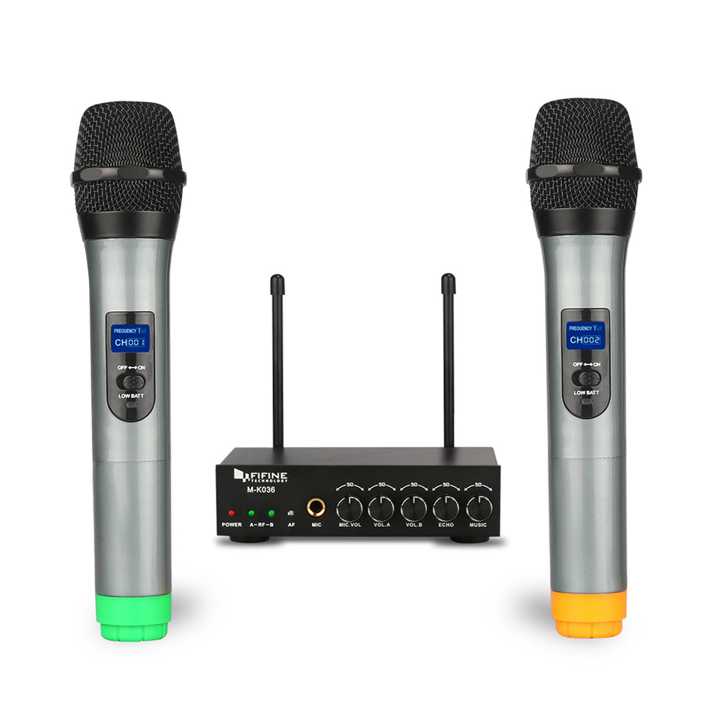 FIFINE K036 Dual Wireless Microphones System for Gig, Home Karaoke with PA Speaker, Karaoke Machine