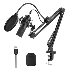 FIFINE USB Gaming Microphone Set with Flexible Boom Arm Stand Pop Filter,  Plug and Play with PC Desktop Laptop Computer, Streaming Podcast Mic Kit  for Home Studio 