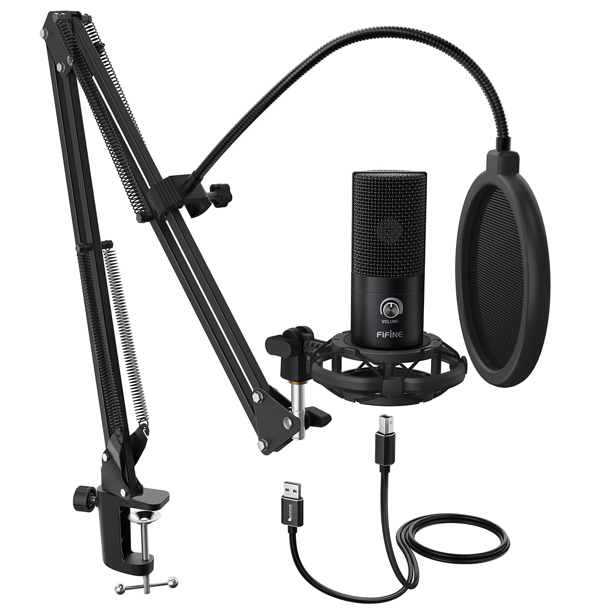 FIFINE T669 USB Microphone Bundle with Arm Stand & Shock Mount for Streaming, Podcasting on Laptop/PC