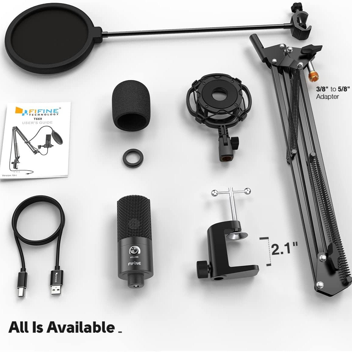 FIFINE T669 USB Microphone Bundle with Arm Stand & Shock Mount for Streaming, Podcasting on Laptop/PC