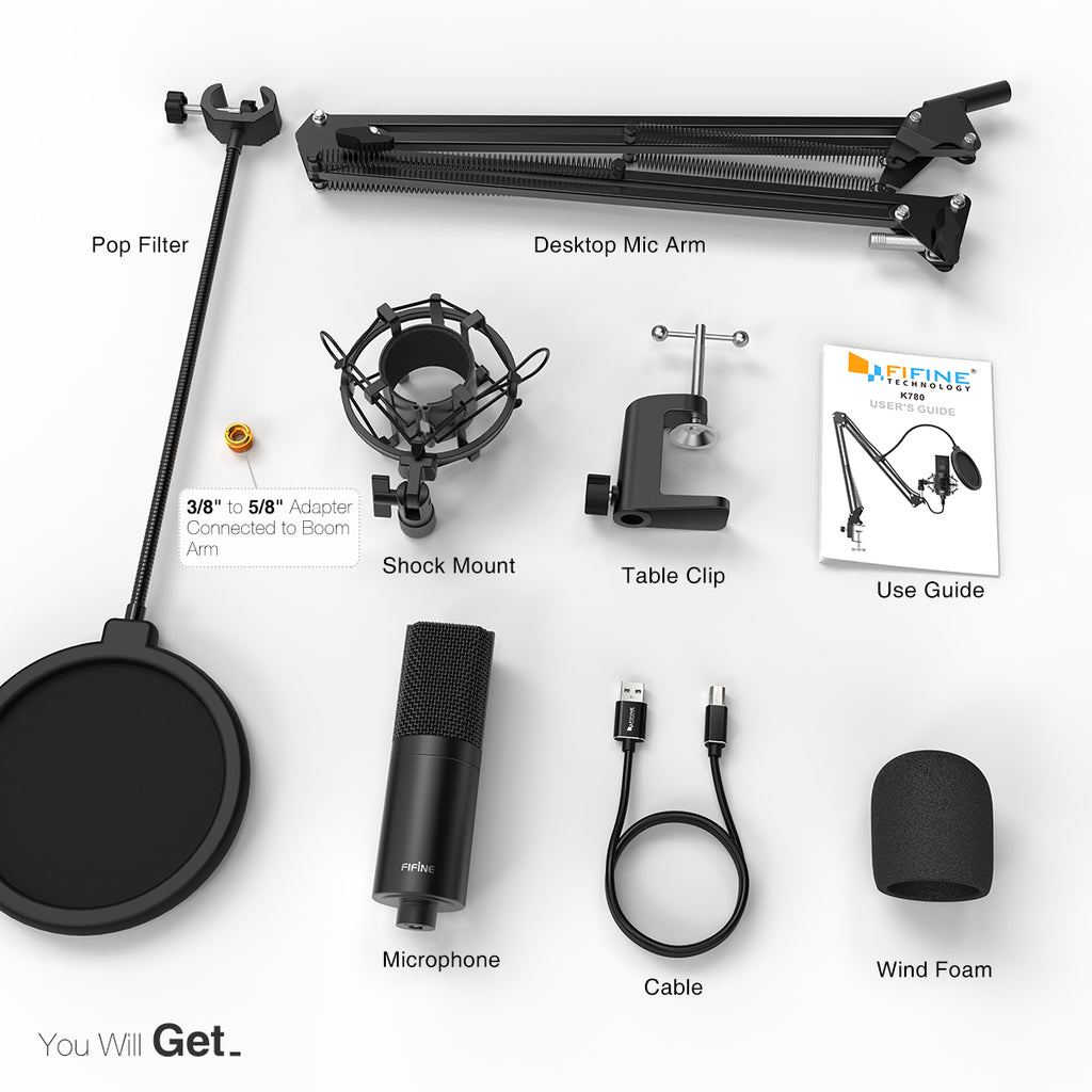 FIFINE K780A Studio USB Mic Kit with 19mm Capsule Arm Stand, Shock Mou ...